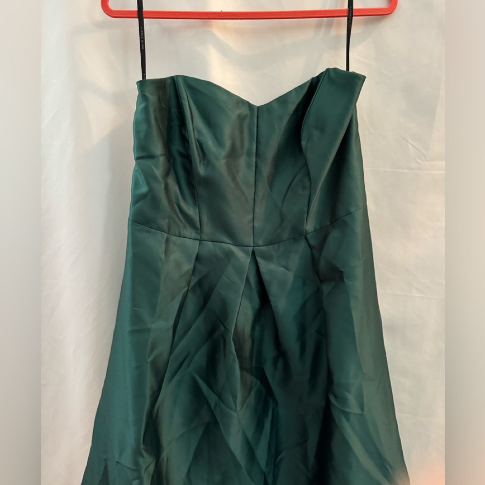 Alfred Sung Strapless Satin High Low Gown Hunter Green Size 18 - Picture 2 of 6